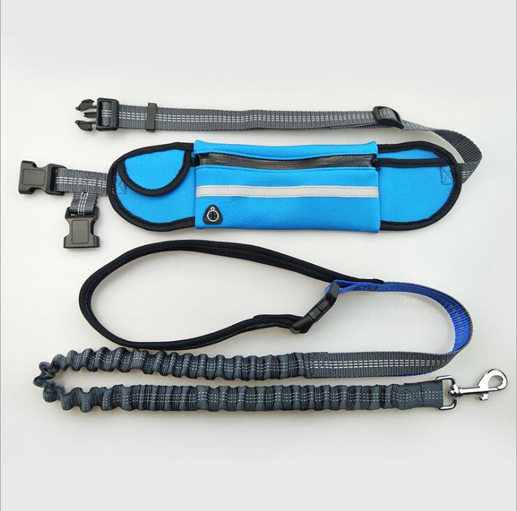 Handfreie Hundeleine mit Tasche in Blau