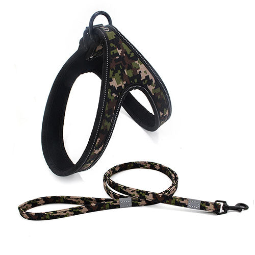 Sommer-Hundgeschirr mit Hundeleine in Camouflage