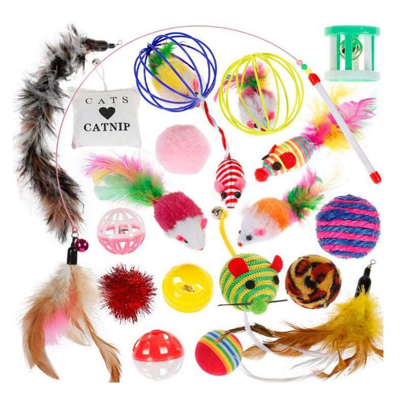 Katzenspielzeug-Set, bunte Kollektion an Mäusen, Katzenbällen und Spielangeln,