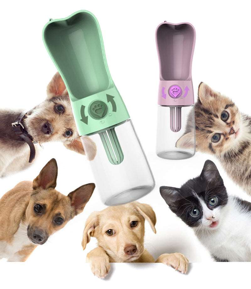 Katze und Hund mit Trinkflasche