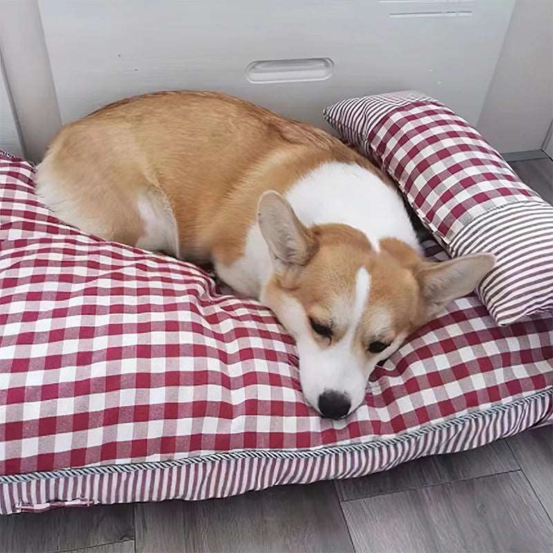 Hundematte mit Kissen in Rot mit Hund