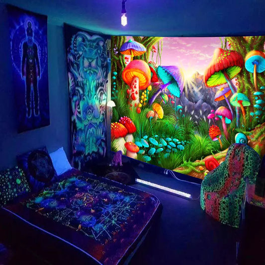 Fluoriszierender Wandteppich Pilzland
