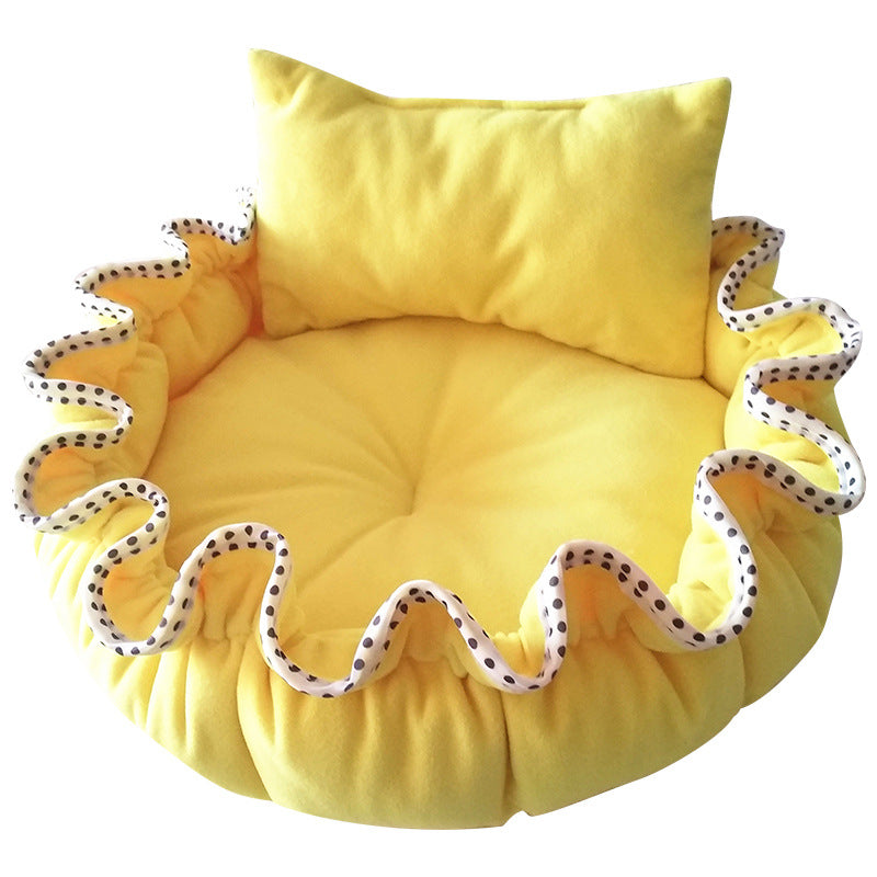 Blumenkatzenbett gelb mit Kissen