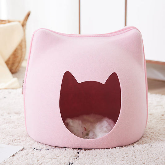 Filz Katzhöhle Katzenbett in pink mit Kätzchen