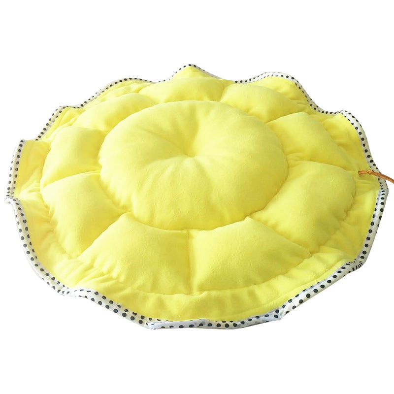 Unterseite vom gelben Blumenkatzenbett