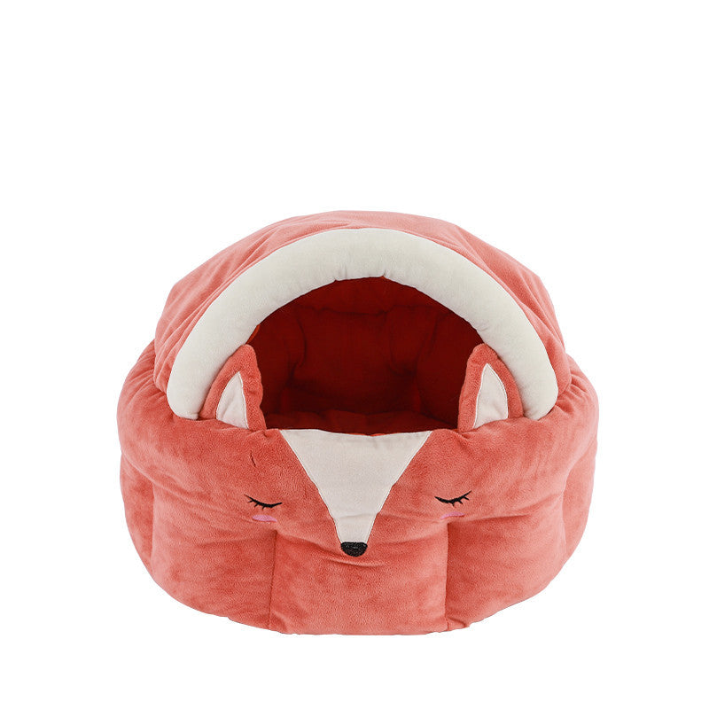 Fuchs-Design kuscheliges Katzenbett Nahaufnahme mit weißem Hintergrund