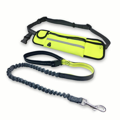 Handfreie Hundeleine mit Tasche in Neongelb
