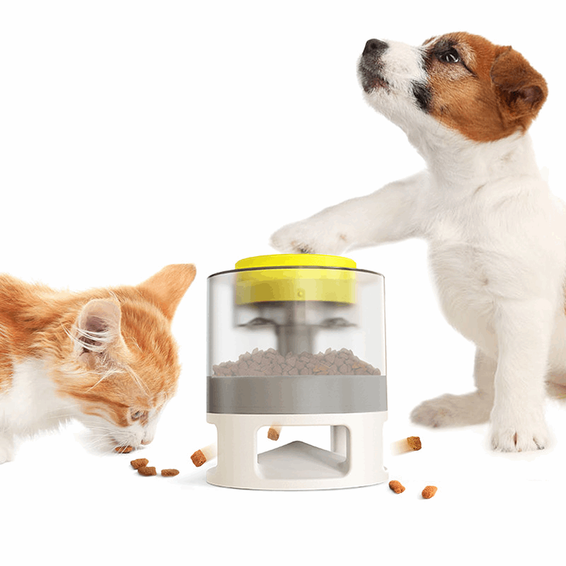 Hundefutterspender gelb grau und rund