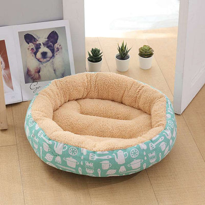 Hundebett türkis mit Küchenmotiv