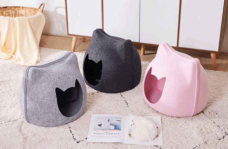 Filz Katzhöhle Katzenbett in grau, schwarz und pink