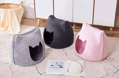 Filz Katzhöhle Katzenbett in grau, schwarz und pink