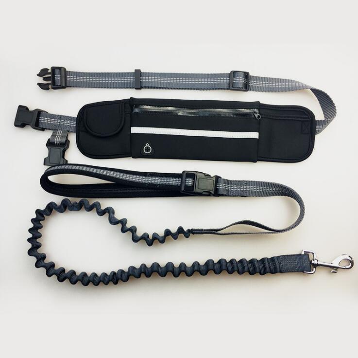 Handfreie Hundeleine mit Tasche in Schwarz