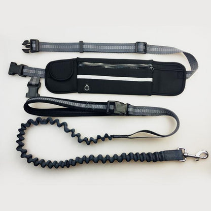Handfreie Hundeleine mit Tasche in Schwarz