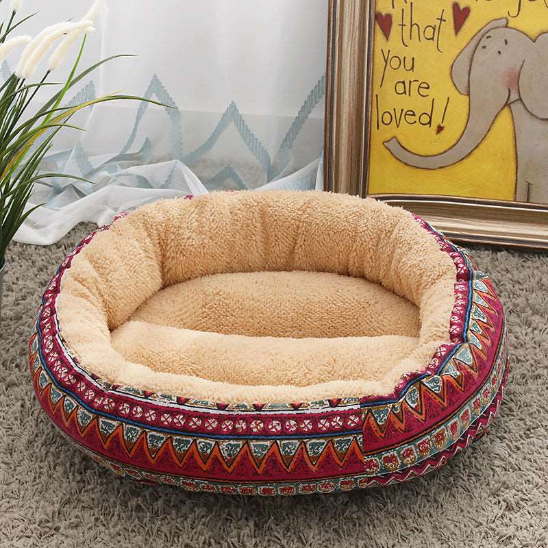 Hundebett mit Indianermotiv rot