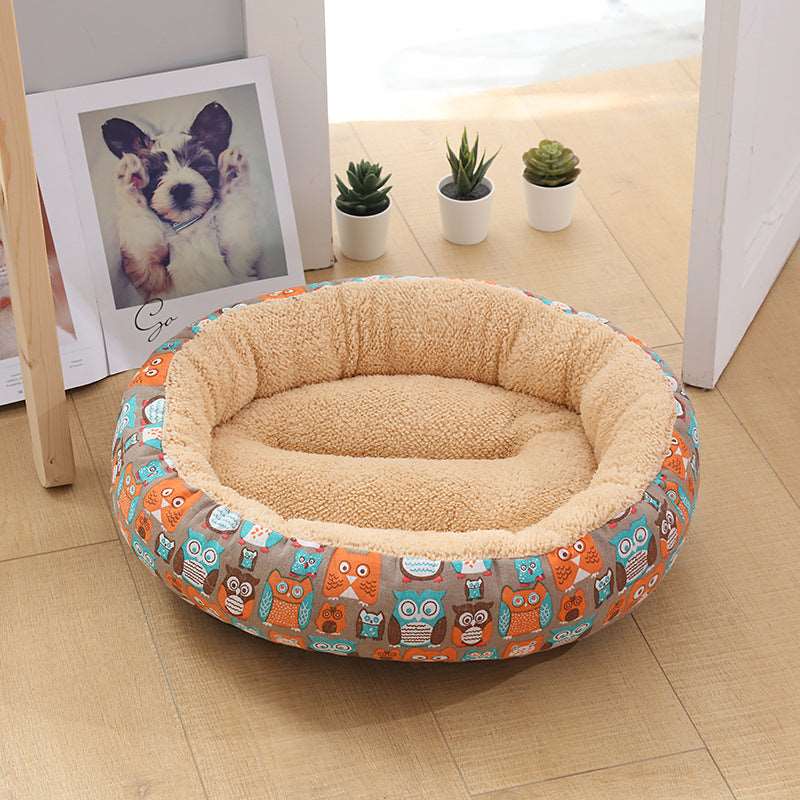 Hundebett beige mit Eulenmotiv