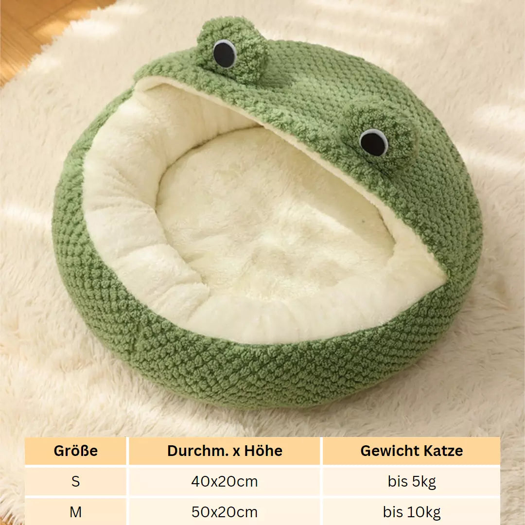 Katzennest halb abgedeckt  im Frosch Design Größenangaben