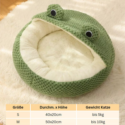 Katzennest halb abgedeckt  im Frosch Design Größenangaben