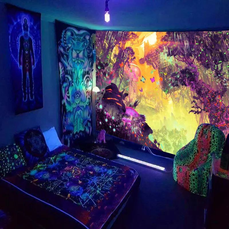Fluoriszierender Wandteppich Vergessene Welt