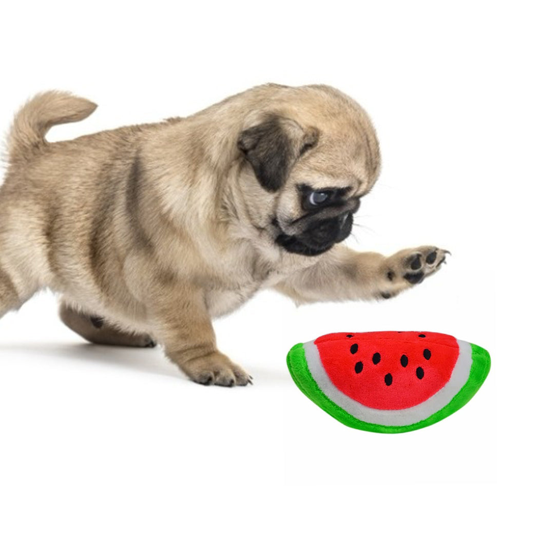 Haustierplüschtier Melone mit Hund spielend