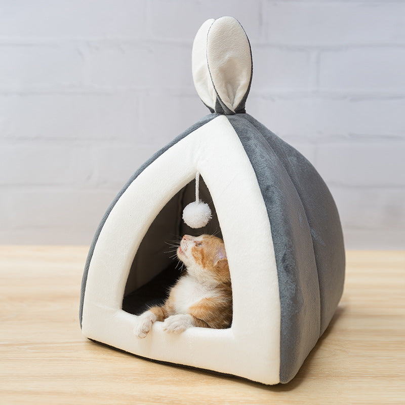 Bunny Katzenhaus in Grau mit Kätzchen