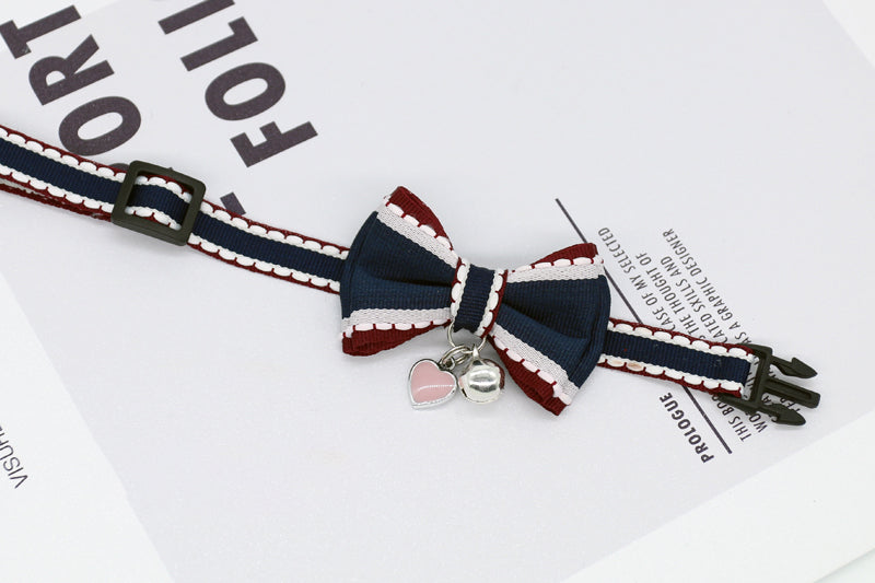 Katzenhalsband mit Schleife und Herzchenanhänger in Navy Blau