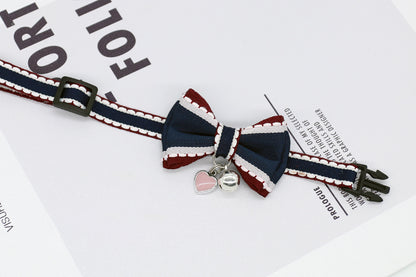 Katzenhalsband mit Schleife und Herzchenanhänger in Navy Blau