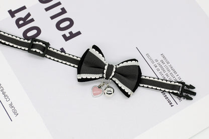 Katzenhalsband mit Schleife und Herzchenanhänger grau schwarz