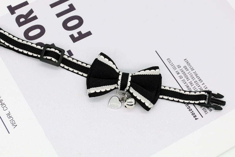 Katzenhalsband mit Schleife und Herzchenanhänger Schwarz