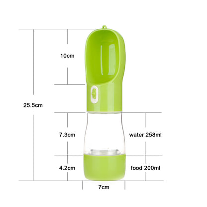 Multifunktionale Wasser und Futterflasche in grün Maßangaben