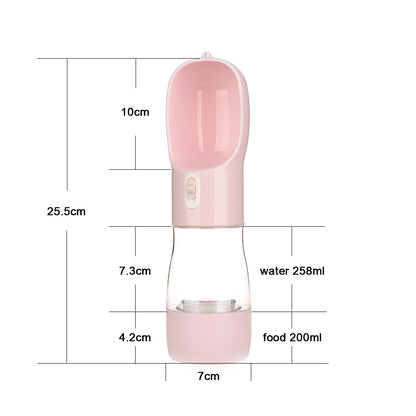 Multifunktionale Wasser und Futterflasche in pink Maßangaben