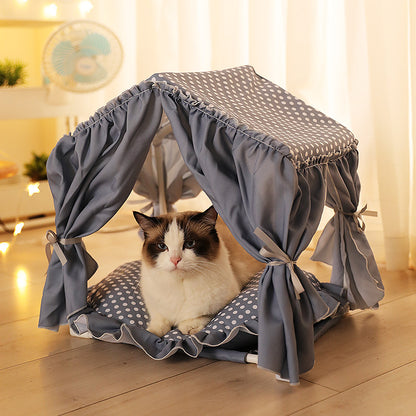 Traumhaftes Katzenzelt in Grau mit Katze