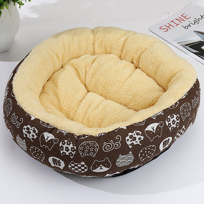 Hundebett braun mit Katzenmotiv
