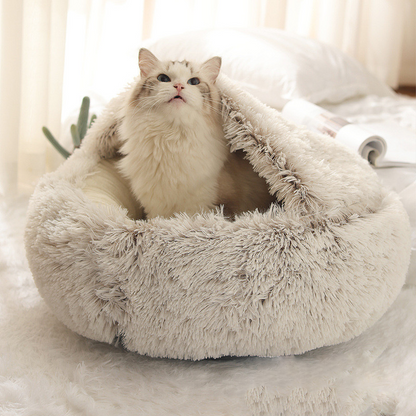 Samtweiche Kuschelhöhle für Hunde und Katzen.